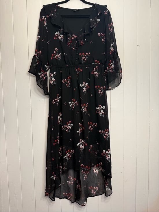Express Dresses & Skirts - Express Black Midi Dress with Pink Floral Design
